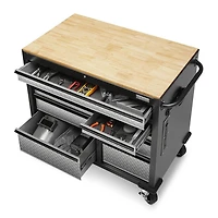 Premier 41 inch 9-Drawer Mobile Tool Workbench with Solid Wood Top - Hammered Granite