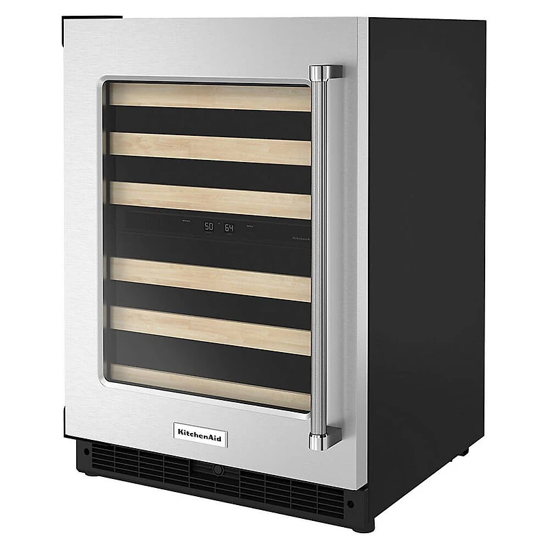 24 inch Undercounter Wine Cellar with Glass Door and Wood-Front Racks