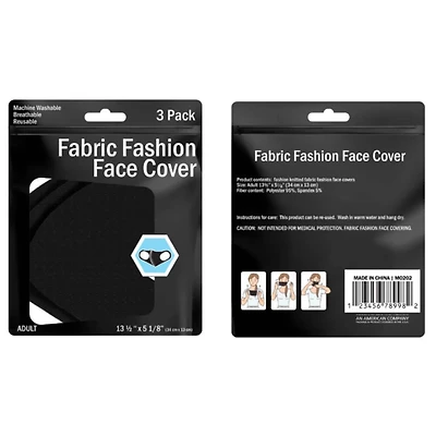 3 Pack Reusable Black Face Mask