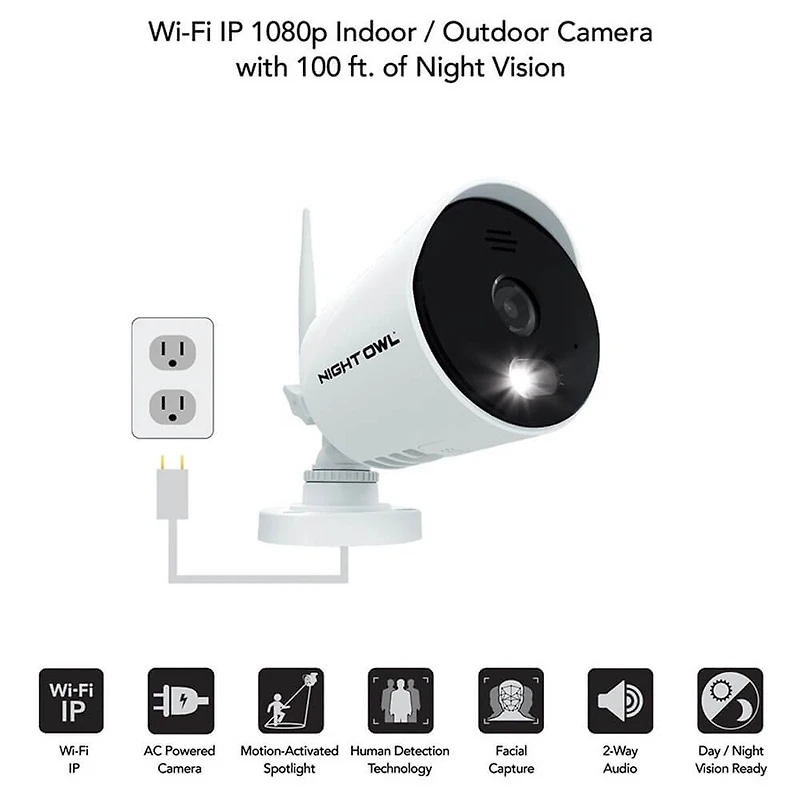 1080p AC Powered Wi-Fi IP Camera with Built-In Spotlights (1-pack)