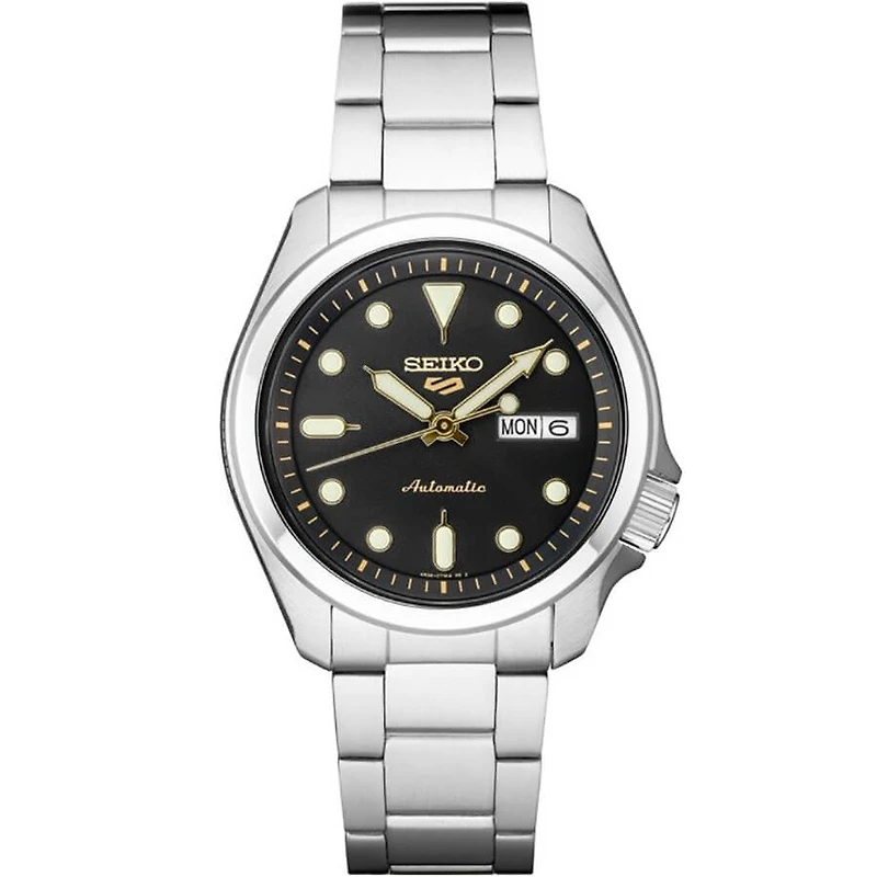 5 Sports 24-Jewel Stainless Steel Watch with Black Dial