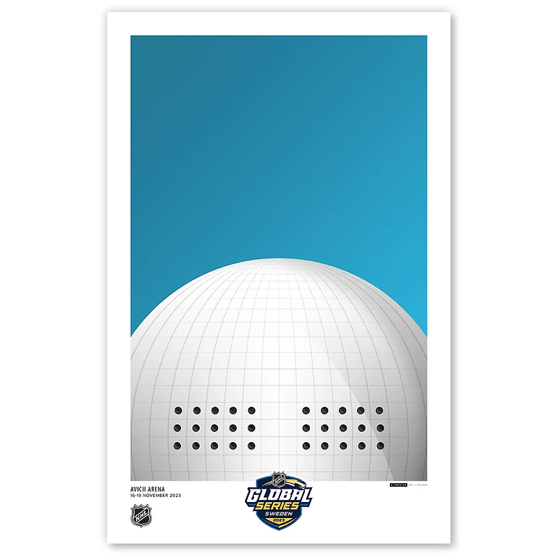 Affiche imprimée en édition limitée de la NHL Global Series Suède 11" x 17" 2023