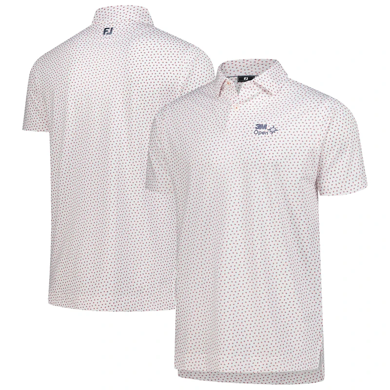 Men's FootJoy White 3M Open ProDry Bounce Print Stretch Pique Polo