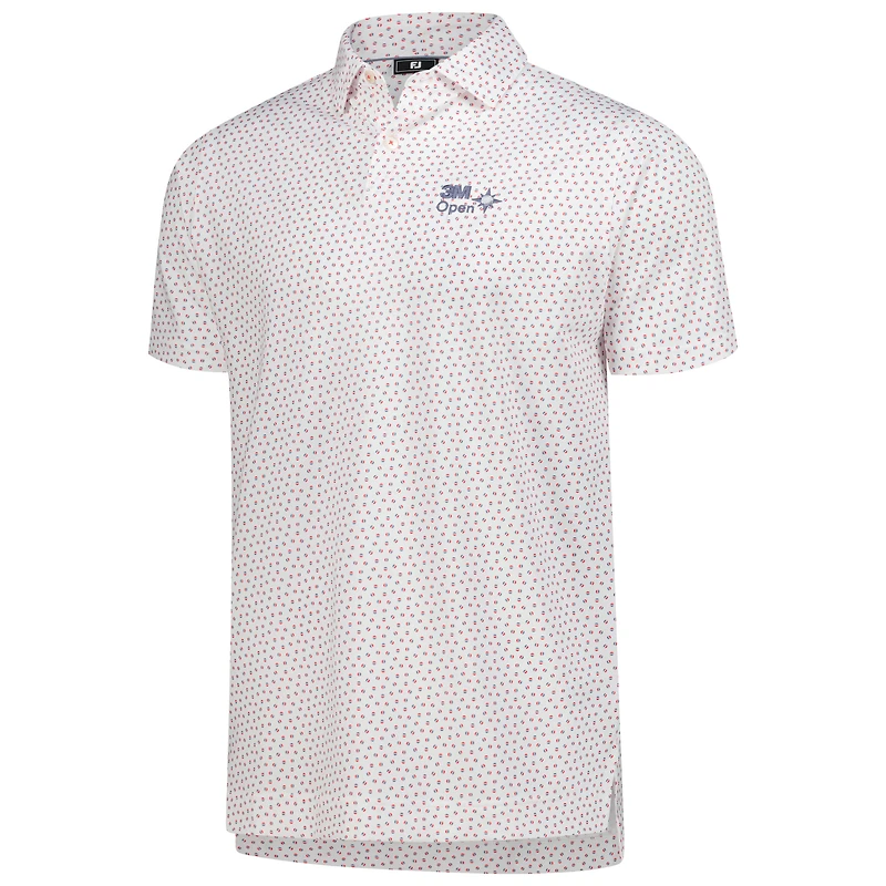 Men's FootJoy White 3M Open ProDry Bounce Print Stretch Pique Polo