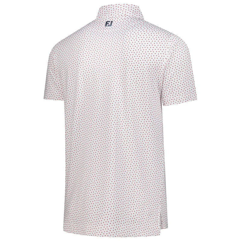 Polo piqué extensible blanc FootJoy 3M Open ProDry Bounce Print pour homme