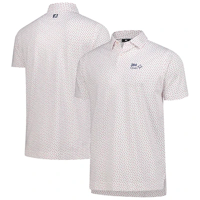 Men's FootJoy White 3M Open ProDry Bounce Print Stretch Pique Polo