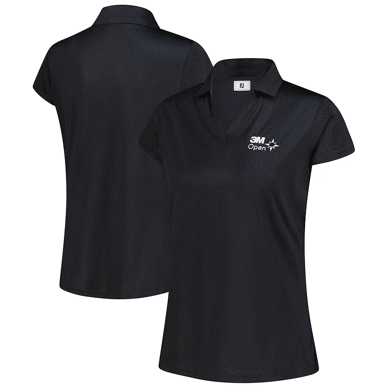 Polo imprimé à manches courtes ouvert FootJoy noir 3M pour femme