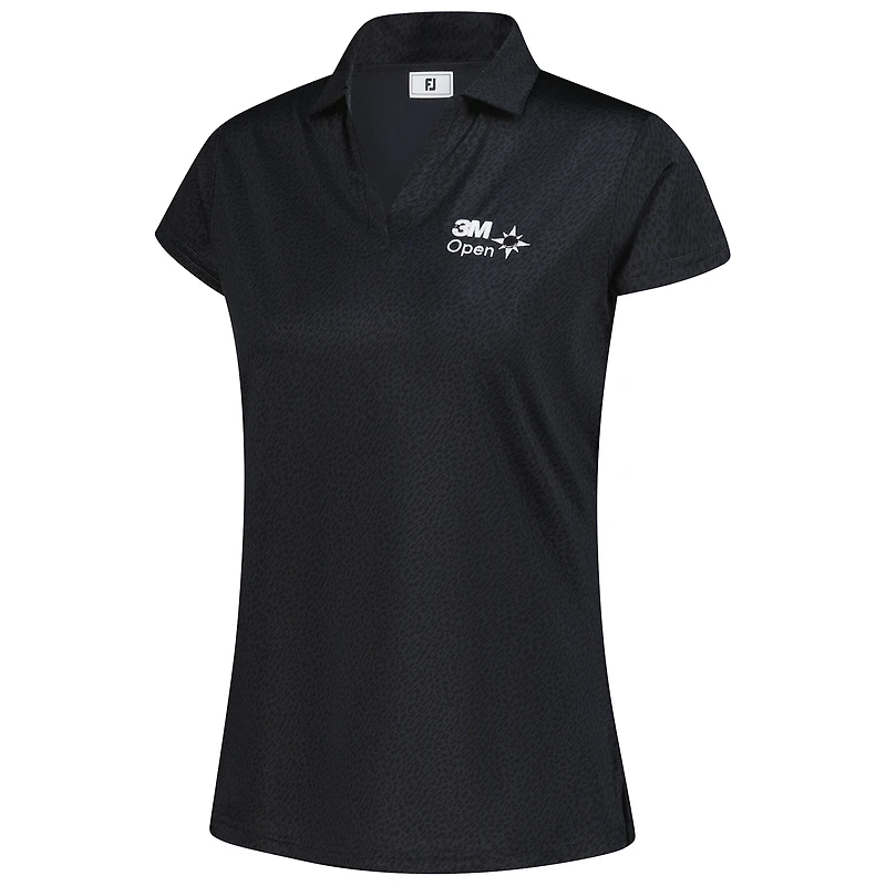 Polo imprimé à manches courtes ouvert FootJoy noir 3M pour femme