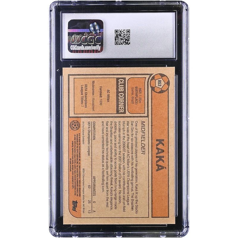 Kaká AC Milan 2026 Topps Living Set UEFA CC #853 CGC Authenticated 10 Card