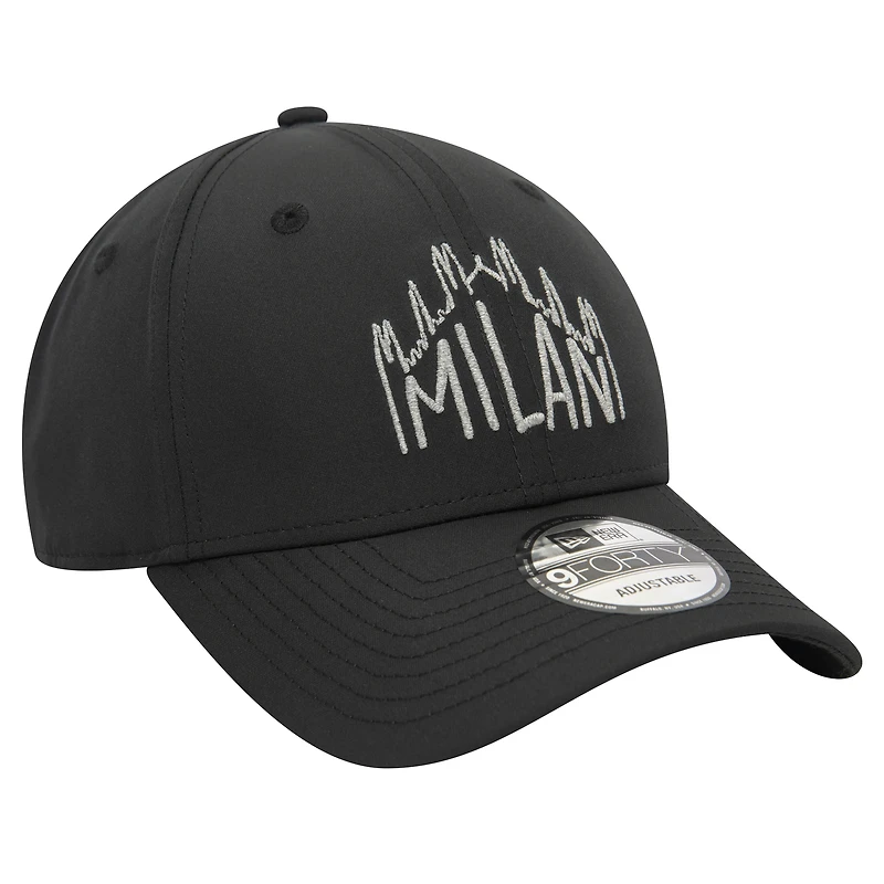 Casquette réglable noire réfléchissante 9FORTY AC Milan New Era pour hommes