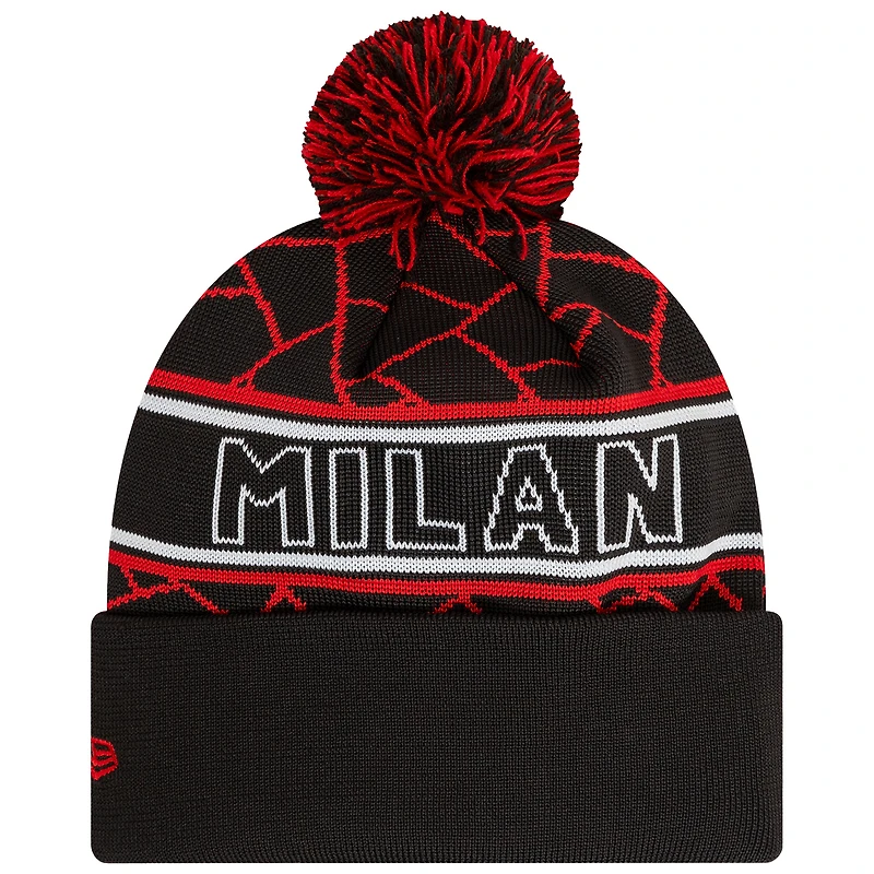 Men's New Era Black AC Milan Sport Cuffed Knit Hat with Pom