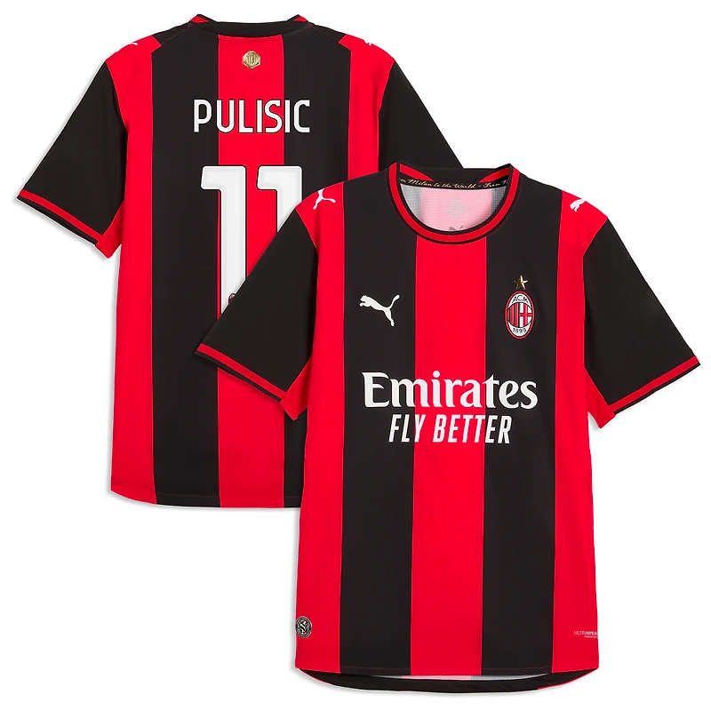 Men's Puma Christian Pulisic Black/Red AC Milan 2026/27 Home On-Field Authentic Jersey