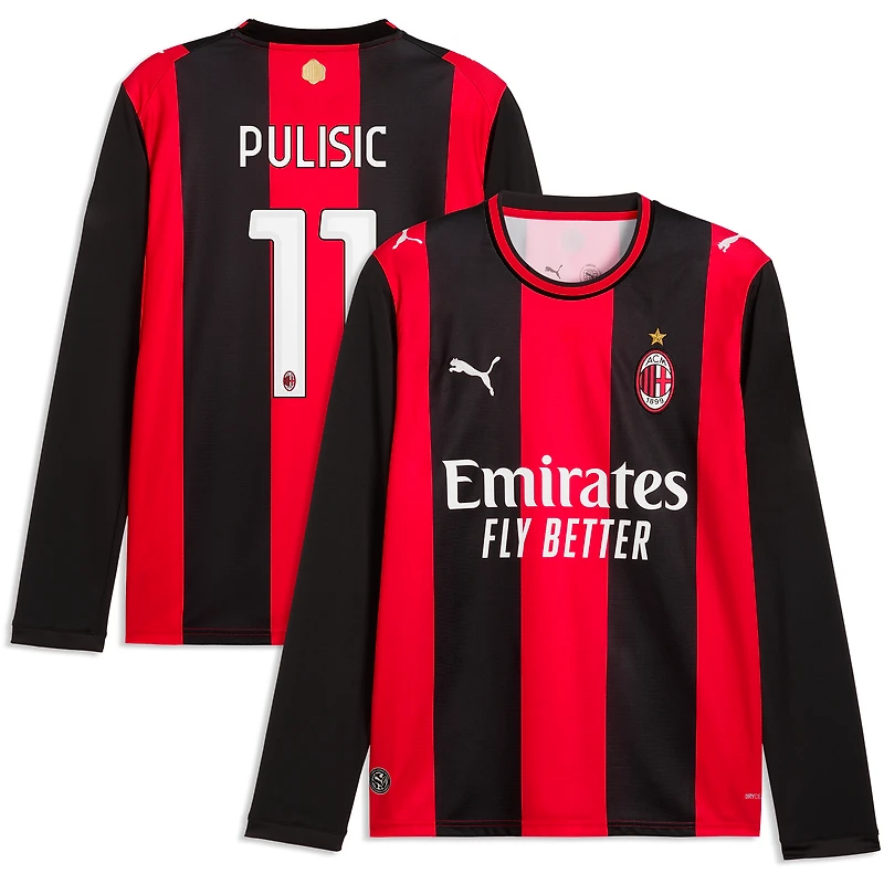 Maillot domicile réplique manches longues Puma Christian Pulisic noir/rouge AC Milan 2026/27 pour homme