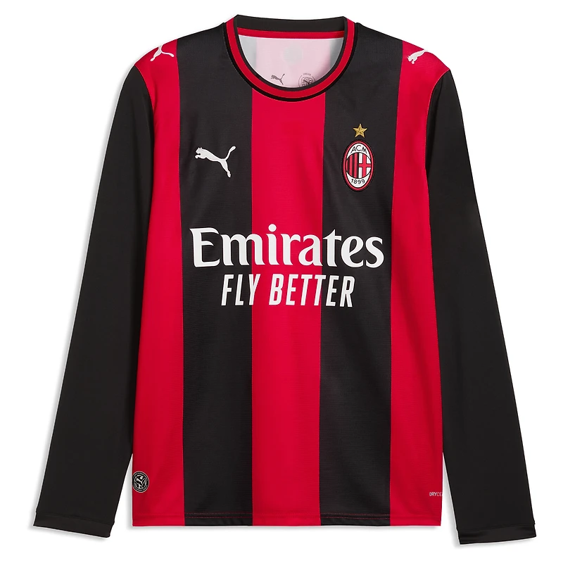 Men's Puma Christian Pulisic Black/Red AC Milan 2026/27 Home Replica Long Sleeve Jersey