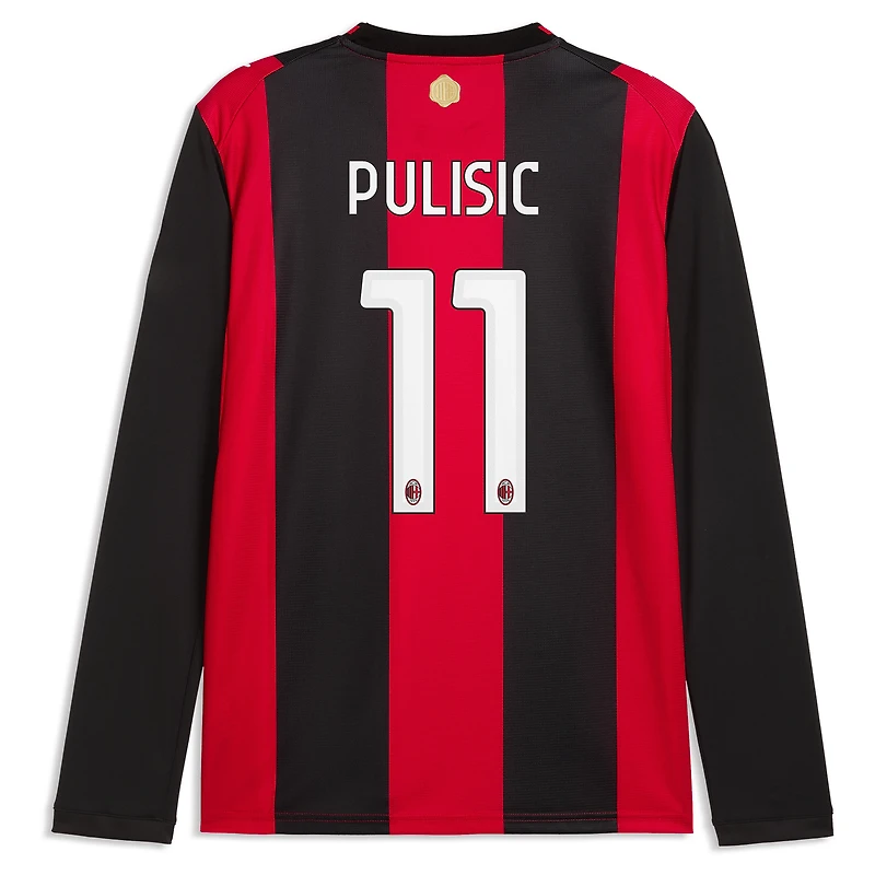 Men's Puma Christian Pulisic Black/Red AC Milan 2026/27 Home Replica Long Sleeve Jersey