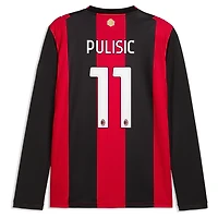Men's Puma Christian Pulisic Black/Red AC Milan 2026/27 Home Replica Long Sleeve Jersey