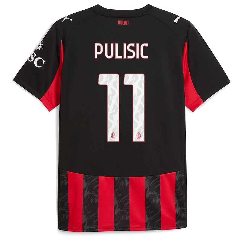 maillot Puma Christian Pulisic rouge pour homme, réplique du domicile AC Milan 2025/26
