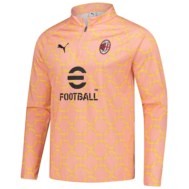 Haut d'avant-match Puma orange clair AC Milan 2025/26 dryCell à fermeture éclair quart de tour pour homme