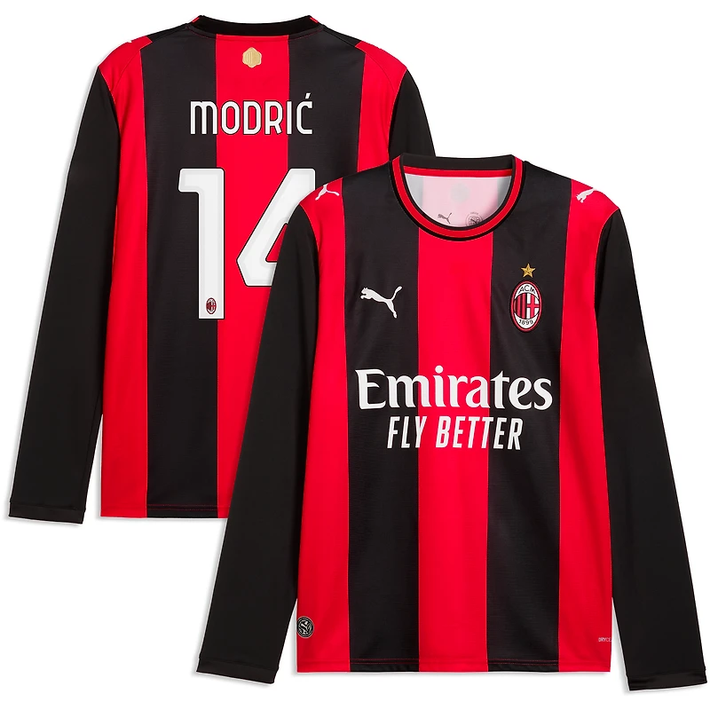 Men's Puma Luka Modrić Black/Red AC Milan 2026/27 Home Replica Long Sleeve Jersey