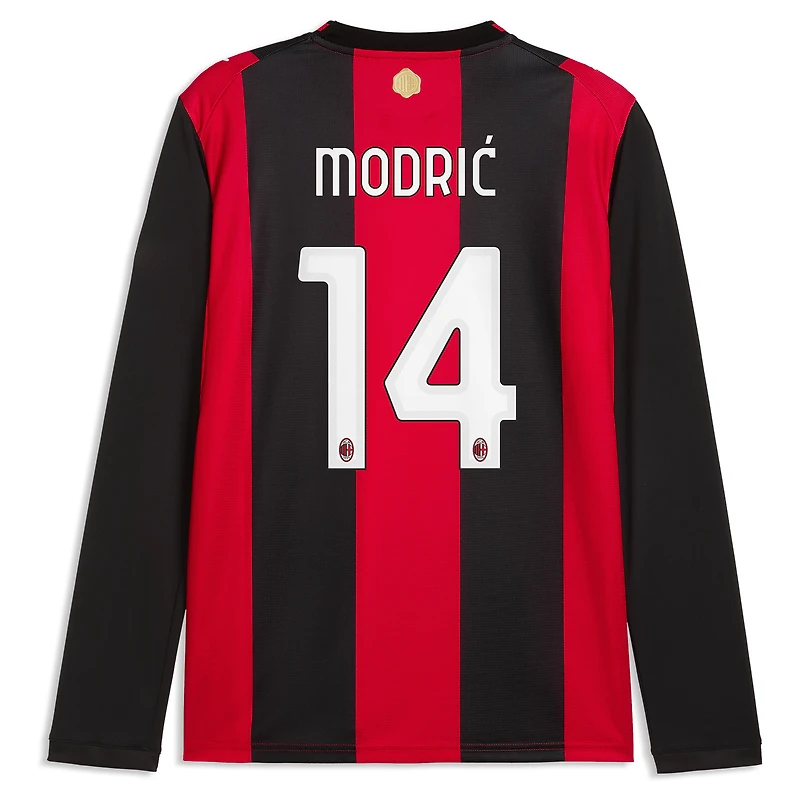 Men's Puma Luka Modrić Black/Red AC Milan 2026/27 Home Replica Long Sleeve Jersey
