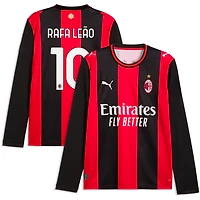 Men's Puma Rafael Leão Black/Red AC Milan 2026/27 Home Replica Long Sleeve Jersey