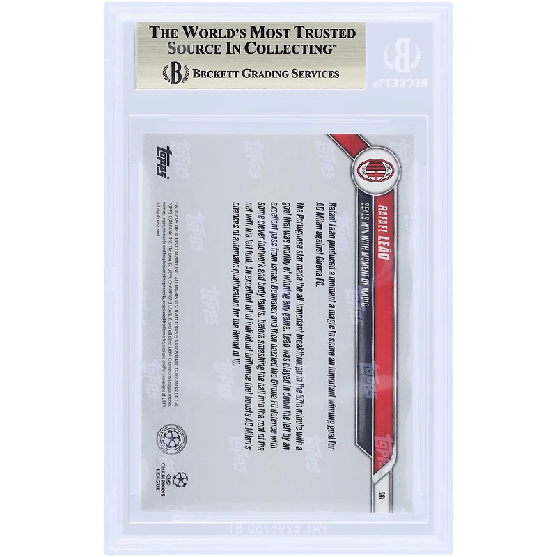 Rafael Leão AC Milan 2024-25 Topps scelle maintenant la victoire avec Moment Of Magic Green #81 #/99 BGS Authenticated 9.5 Card