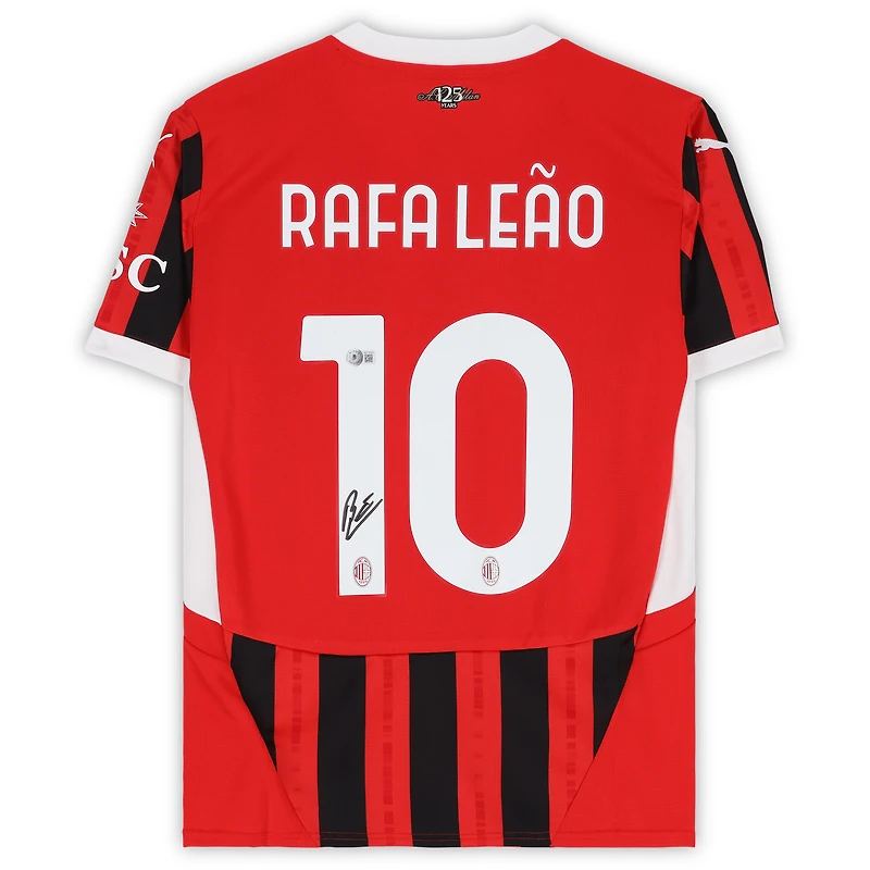 Maillot Domicile Puma 2024 Autographié Rouge/Noir Rafael Leão AC Milan