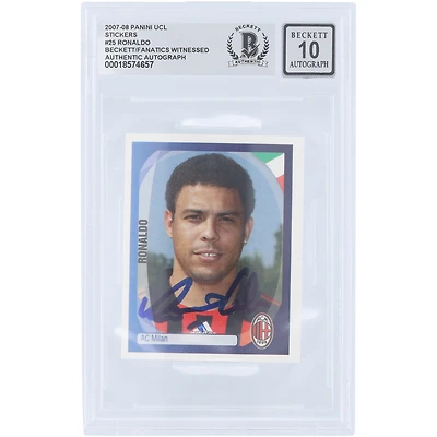 Ronaldo AC Milan Autographed 2007-08 Panini UEFA Champions League Sticker #25 Beckett Fanatics Witnessed Authenticated Auto 10 Card 
