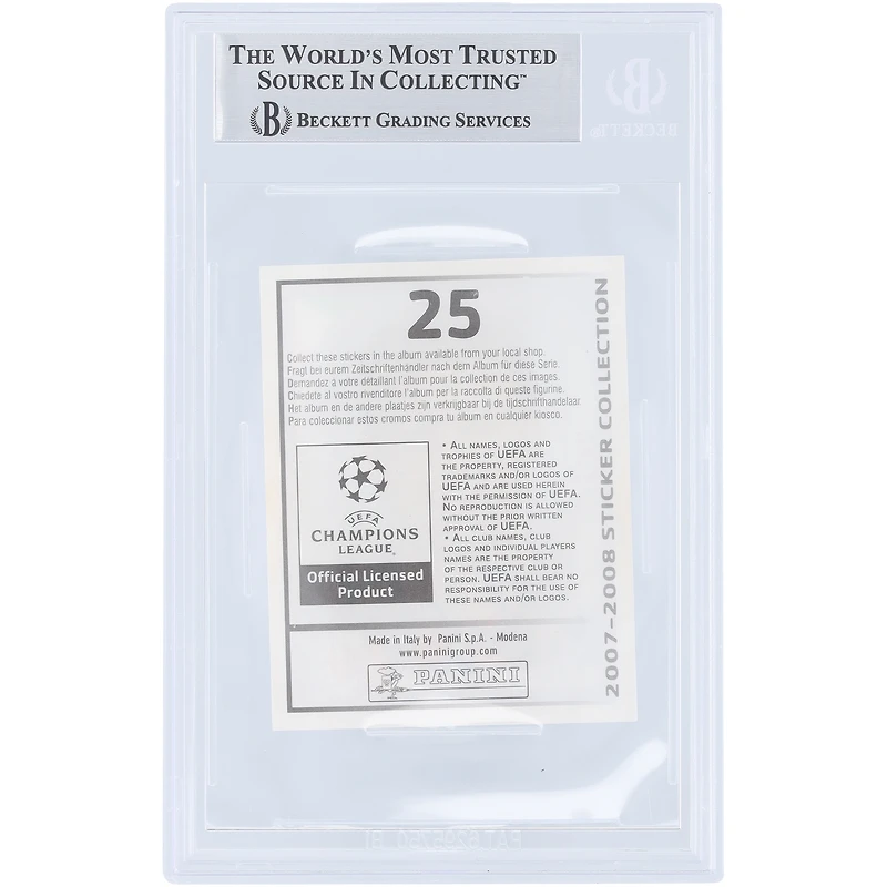 Ronaldo AC Milan Autographed 2007-08 Panini UEFA Champions League Sticker #25 Beckett Fanatics Witnessed Authenticated Card