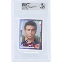 Autocollant Panini UEFA Champions League 2007-08 autographié par Ronaldo AC Milan #25 Beckett Fanatics Witnessed Authenticated Card