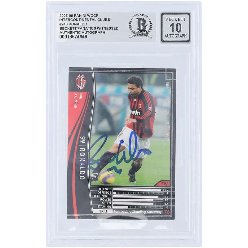 Ronaldo AC Milan Autographed 2007-08 Panini WCCF Intercontinental Clubs #240 Beckett Fanatics Witnessed Authenticated Auto 10 Card