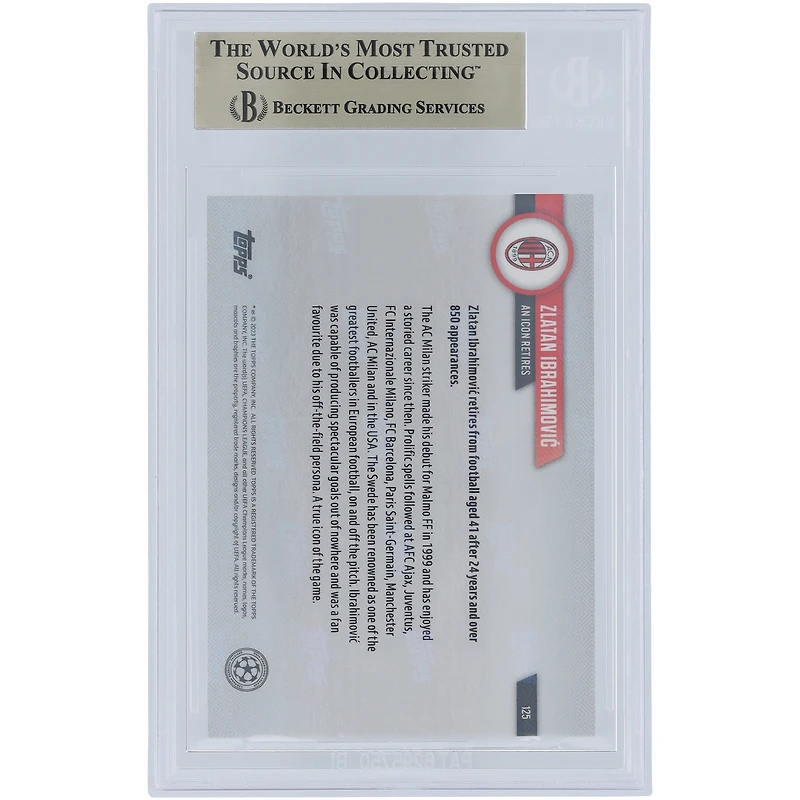 Zlatan Ibrahimovic AC Milan 2022-23 Topps maintenant une icône prend sa retraite 04.06.23 #125 BGS Carte authentifiée 9.5