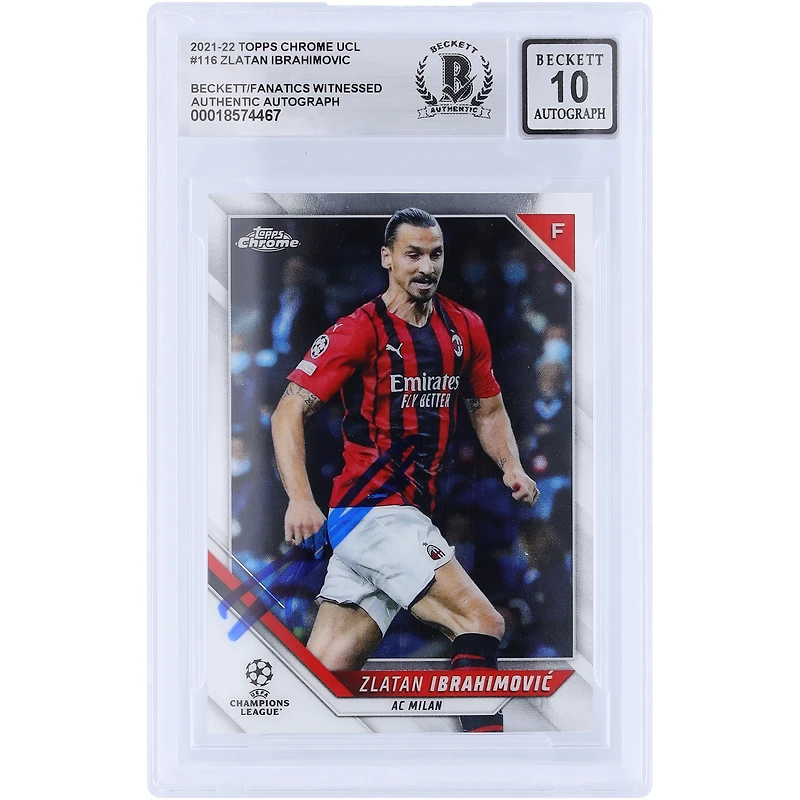 Carte autographiée Zlatan Ibrahimovic AC Milan Topps Chrome UEFA #116 Beckett 2021-22, fanatiques témoins, authentifiée Auto 10