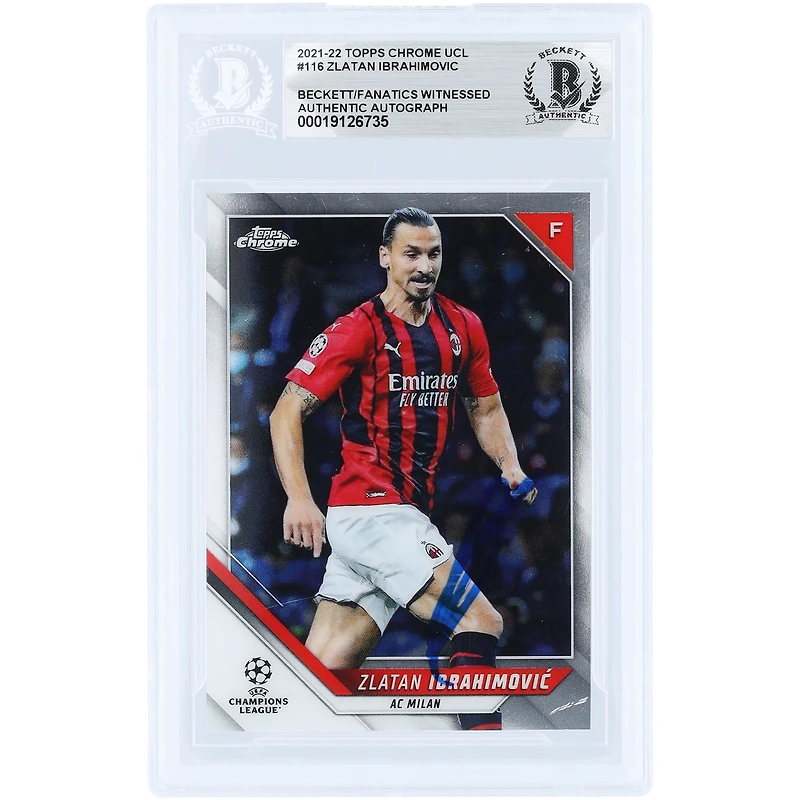 Zlatan Ibrahimovic AC Milan Autographed 2021-22 Topps Chrome UEFA #116 Beckett Fanatics Witnessed Authenticated Card