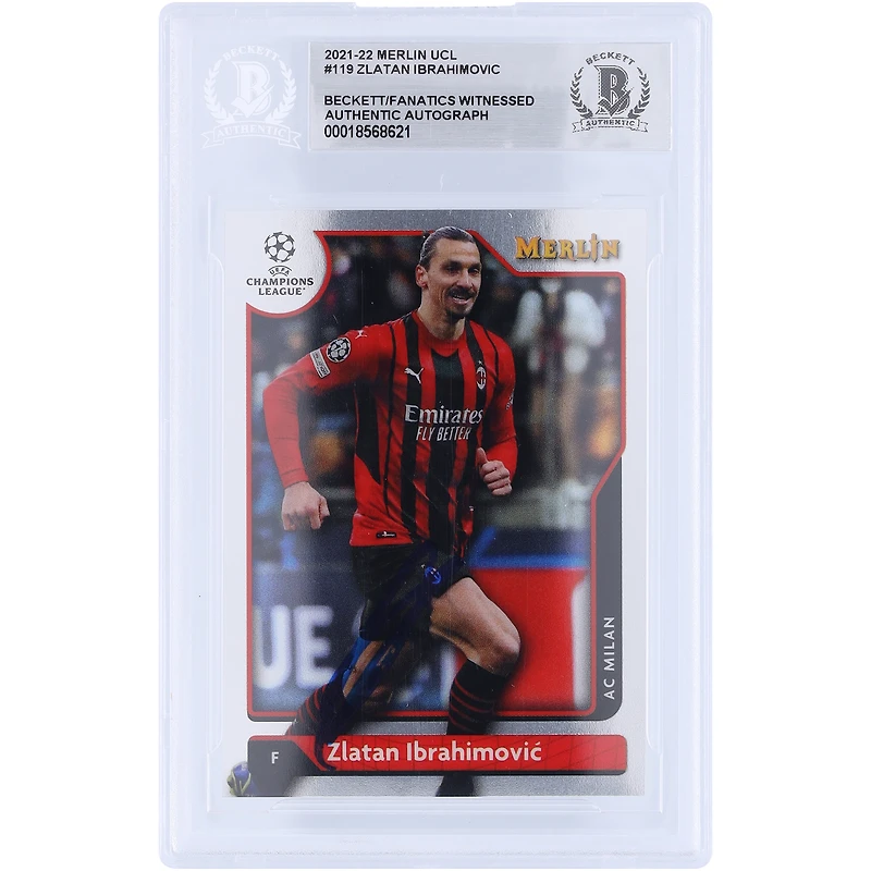 Carte authentifiée autographiée par Zlatan Ibrahimovic de l'AC Milan 2021-22 Topps Merlin UEFA #119 Beckett Fanatics Witnessed