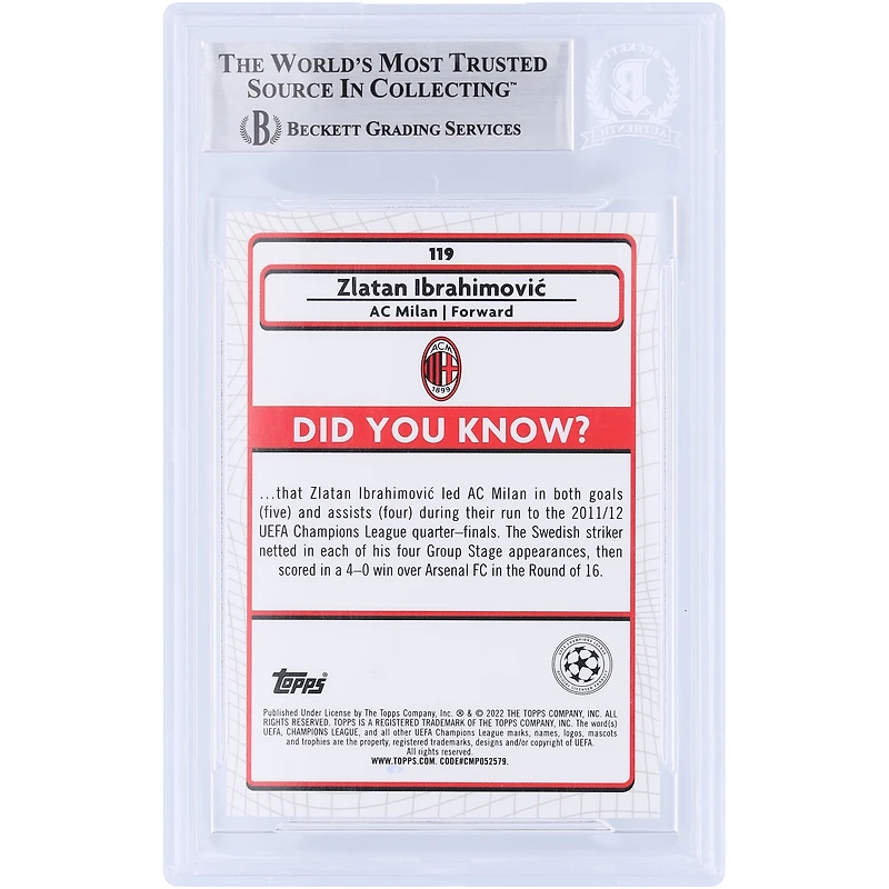 Zlatan Ibrahimovic AC Milan Autographed 2021-22 Topps Merlin UEFA #119 Beckett Fanatics Witnessed Authenticated Card 