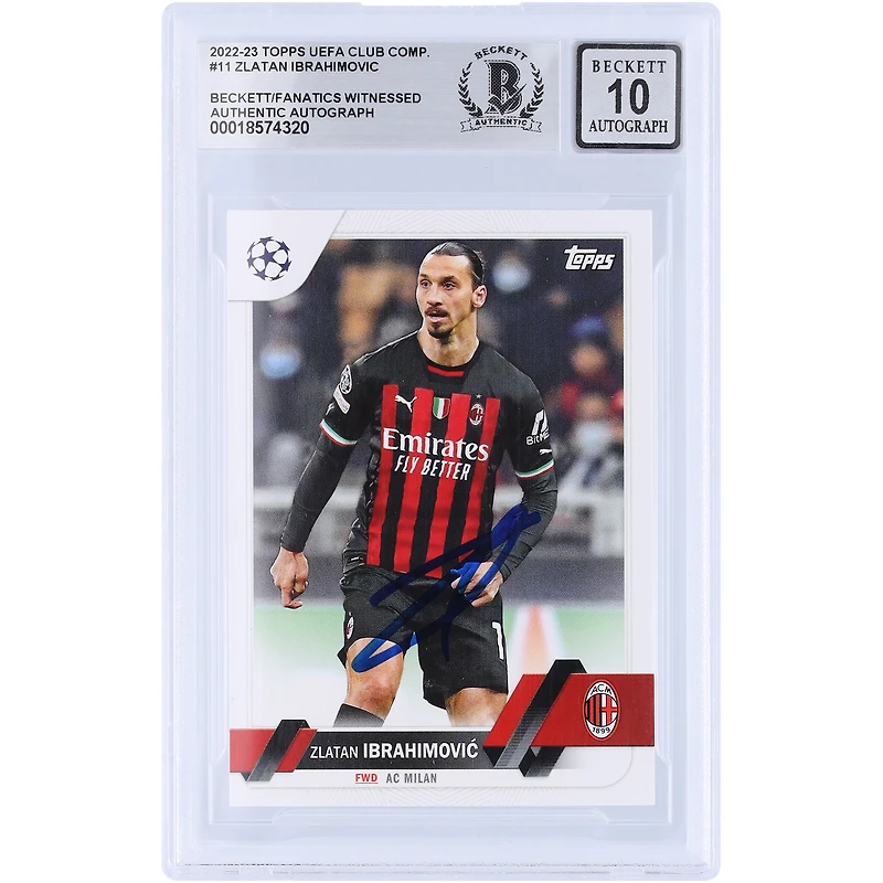 Zlatan Ibrahimovic AC Milan Autographed 2022-23 Topps UEFA #11 Beckett Fanatics Witnessed Authenticated Auto 10 Card 
