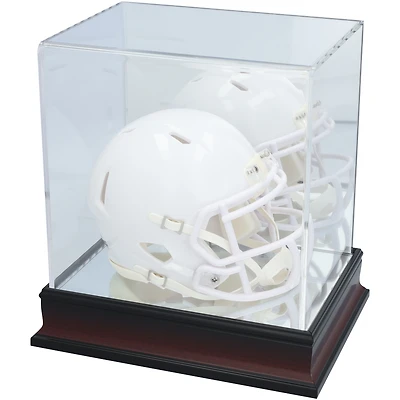 Acrylic Mini Helmet Display Case with Antique Mahogany Finish & Mirror Back - 97% UV Protection