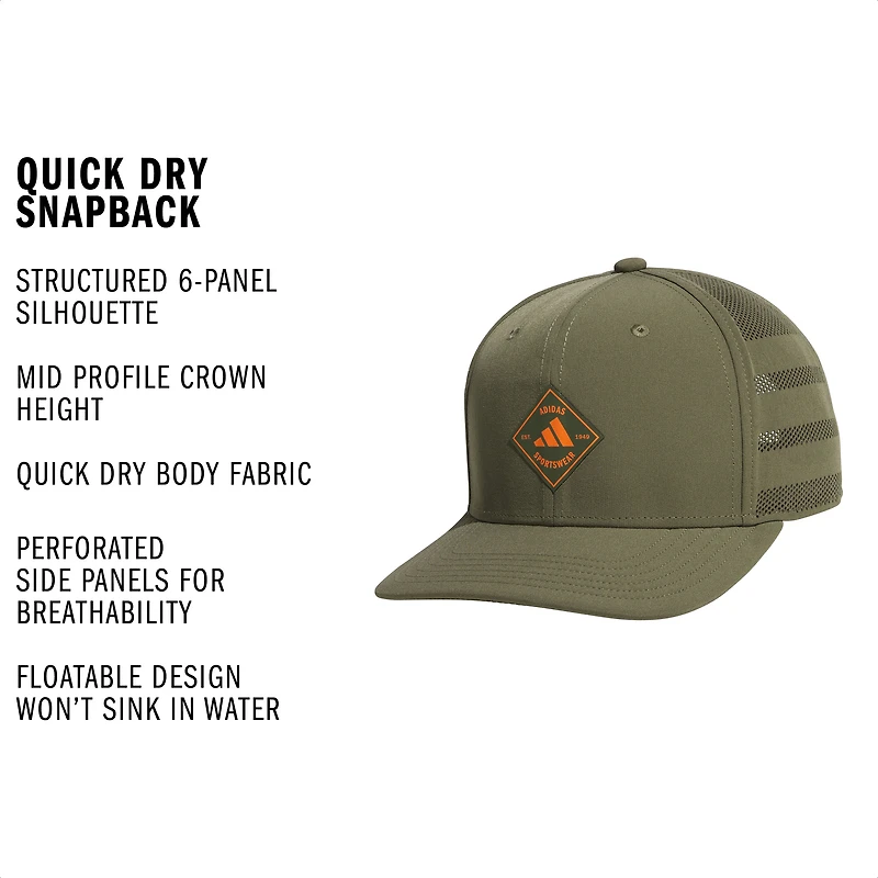 Casquette snapback adidas Quick Dry pour homme, couleur olive