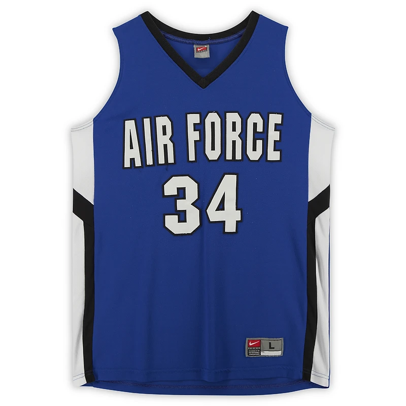 Maillot officiel Nike des Air Force Falcons, numéro 34, blanc royal et noir, issu du programme de basketball - Taille L