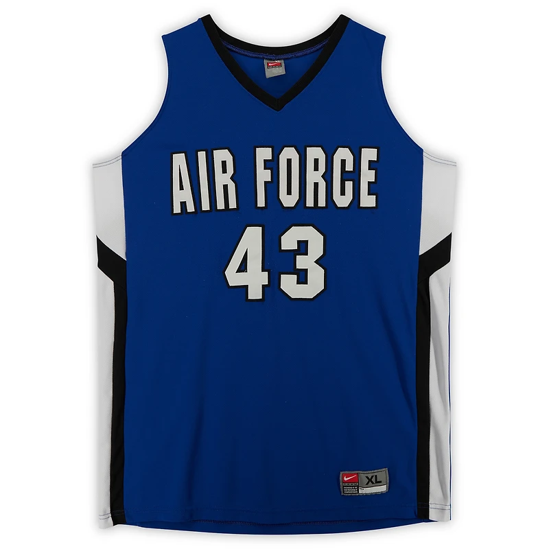 Maillot officiel Nike des Air Force Falcons, numéro 43, blanc royal et noir, issu du programme de basketball - Taille XL