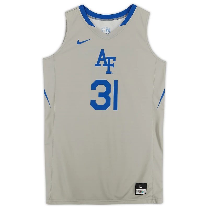 Maillot gris numéro 31 des Air Force Falcons émis par l'équipe du programme de basket-ball - Taille L