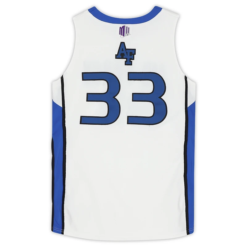 Maillot blanc, bleu et noir n° 33 de l'équipe des Falcons l'Air Force, issu du programme basketball