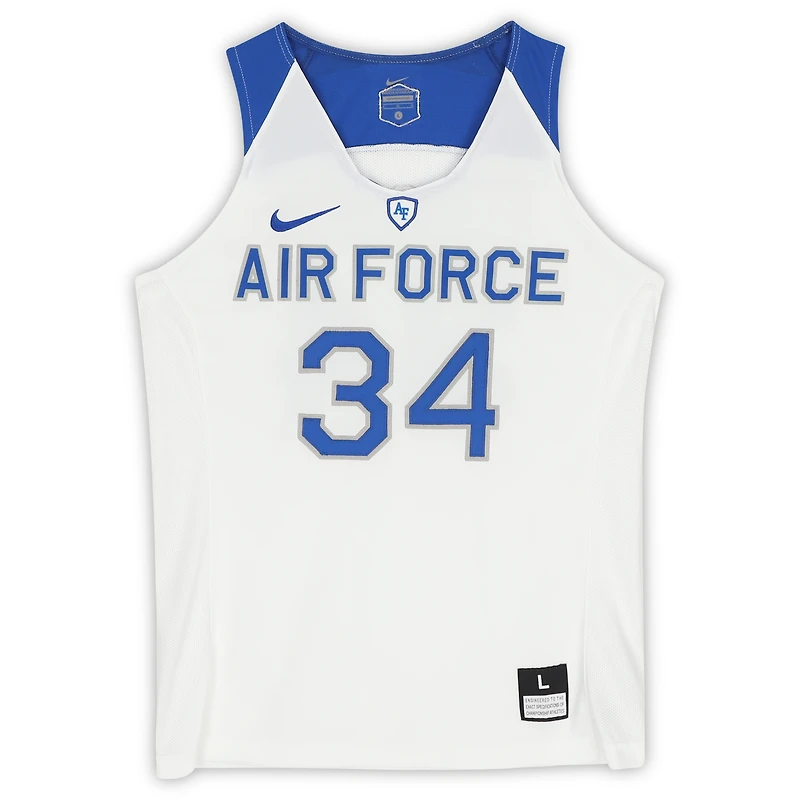 Maillot officiel n° 34 blanc, bleu et gris de l'équipe des Falcons de l'Air Force (programme de basketball) - Taille L