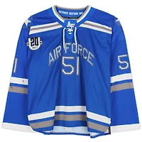 Maillot bleu n° de l'équipe des Falcons de l'Air Force avec écusson du 20e anniversaire du programme de hockey