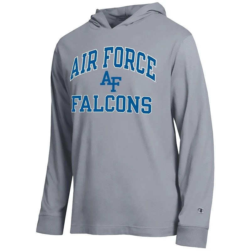 Men's Champion  Heather Gray Air Force Falcons High Motor All-Star Long Sleeve Hooded T-Shirt