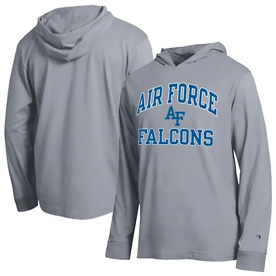 Men's Champion  Heather Gray Air Force Falcons High Motor All-Star Long Sleeve Hooded T-Shirt