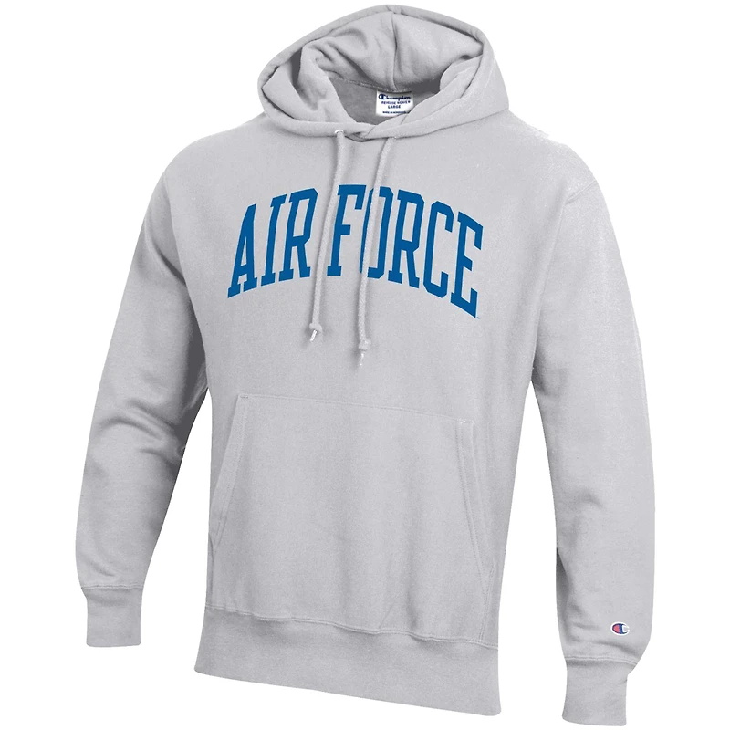 Men's Champion Heather Gray Air Force Falcons Team Arch Reverse Weave Relaxed Fit Pullover Hoodie
