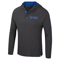 T-shirt à capuche manches longues Henley pour homme Colosseum Charcoal Air Force Falcons Dujour Ralgan