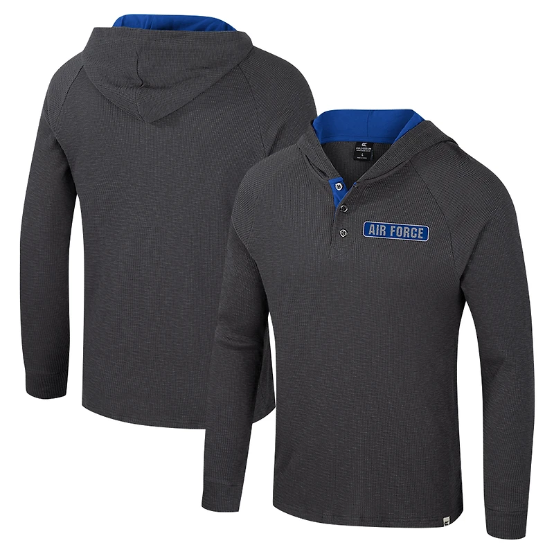 T-shirt à capuche manches longues Henley pour homme Colosseum Charcoal Air Force Falcons Dujour Ralgan